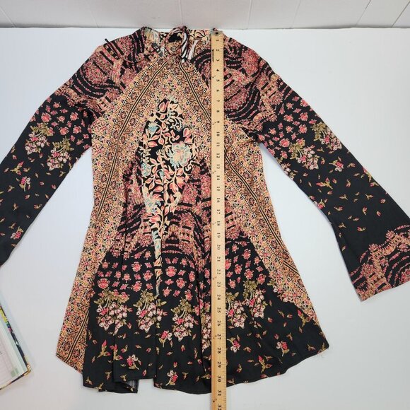 Free People Black Multi Boho Bell Sleeve Stevie Tunic Mini Dress Extra Small - Picture 14 of 16
